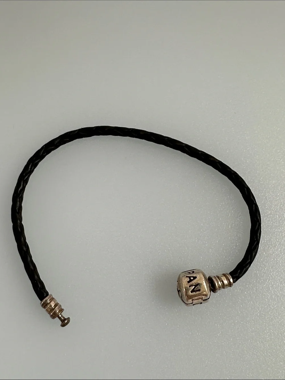 Pandora Black Braided Leather Bracelet with Silver Bead